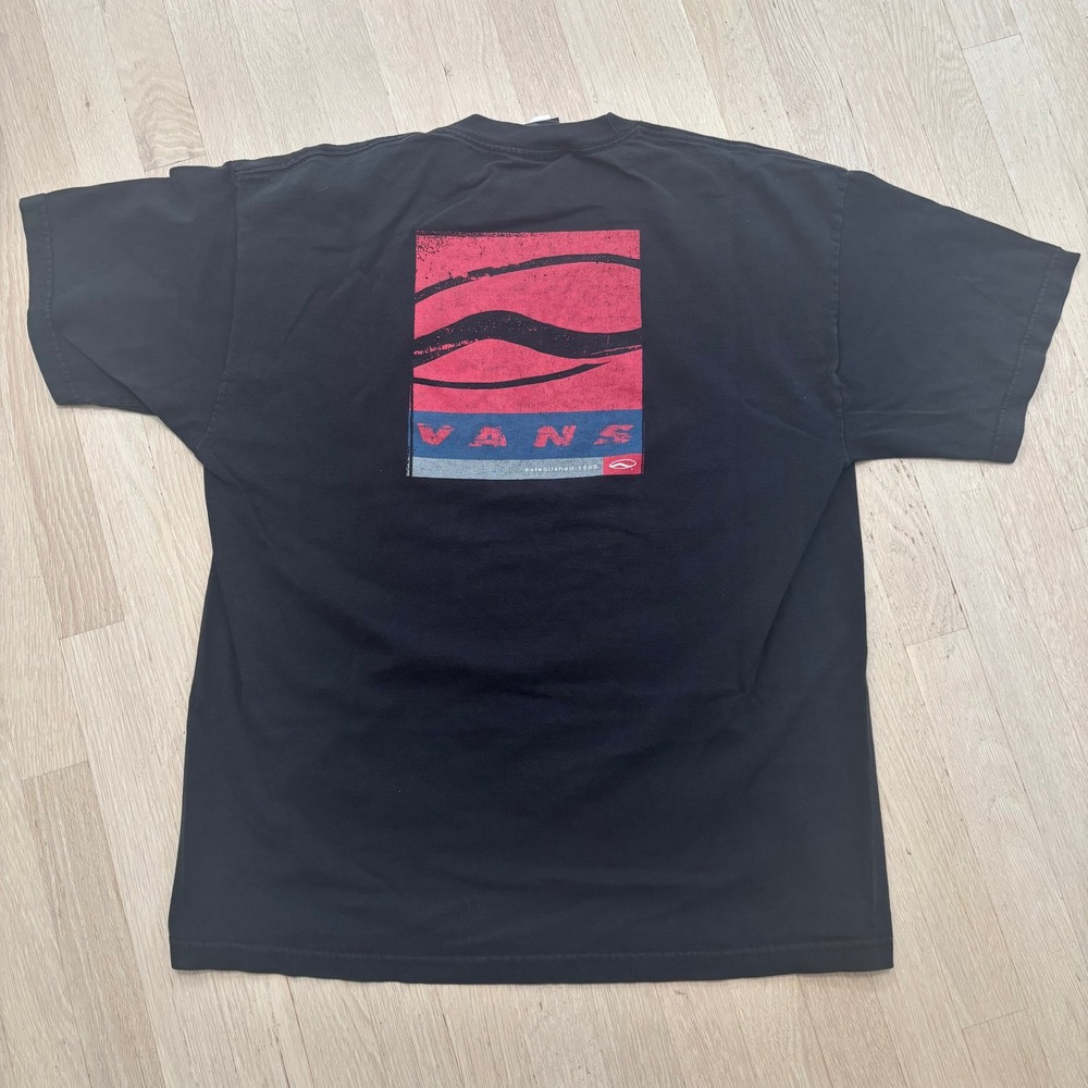 Vans Graphic T-Shirt Mens Large Black Used Made in USA Back Print Tee